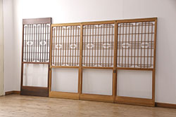 アンティーク建具　日本風情が感じられる雪見障子戸4枚セット(摺り上げ障子戸、引き戸、建具)(R-049199)