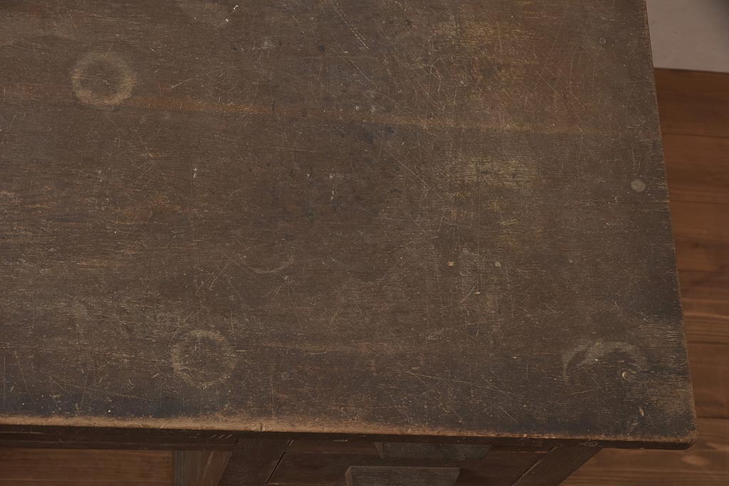 アンティーク家具　大正昭和初期　ナラ材　味わい深い木の質感が魅力の両袖机(デスク、ワークデスク、在宅ワーク、在宅用)(R-044374)