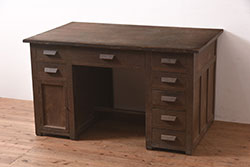 中古　ベルギー輸入家具　マホガニー無垢材　美しい木肌とクラシカルな佇まいが魅力のデスク(机、在宅ワーク、在宅用ワークデスク)(R-049435)