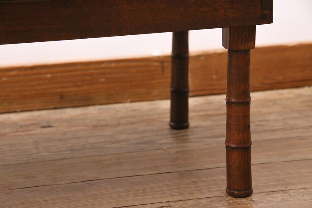 アンティーク家具　大正期　天板ヒノキ材リメイク　竹脚が目を引く角ちゃぶ台(座卓、ローテーブル、折り畳みテーブル)(R-044377)