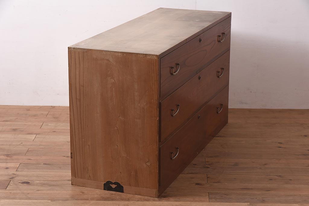 アンティーク家具　モダンなリメイクのローチェスト・3段(サイドボード、引き出し分割、衣装箪笥)(R-044406)