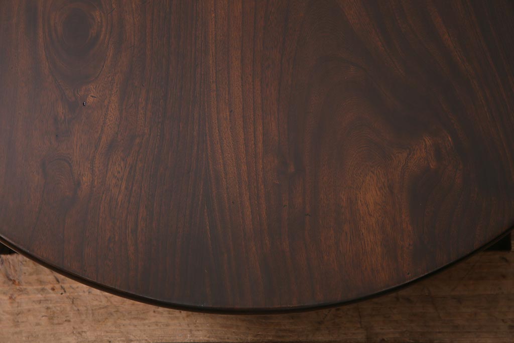 アンティーク家具　和製アンティーク　昭和初期　栓材　流れるような木目が魅力の丸ちゃぶ台(座卓、ローテーブル、折りたたみテーブル)(R-044504)
