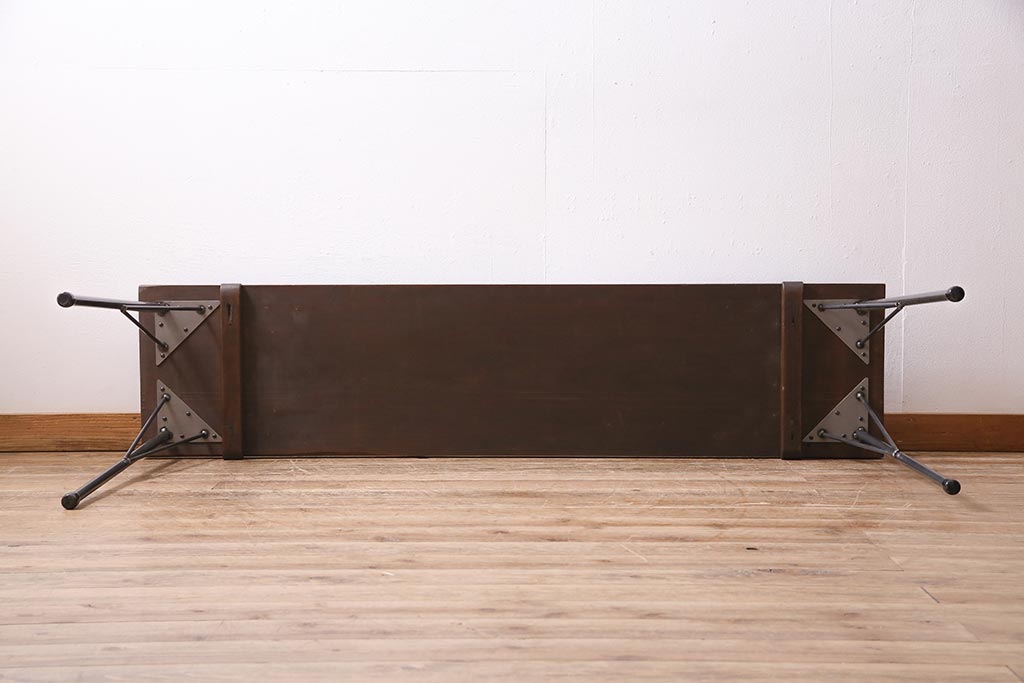 アンティーク家具　和製　大正昭和初期　桂一枚板　古材を活かしたシンプルな鉄脚テーブル(作業台、アイアンテーブル、コンソールテーブル)(R-044668)