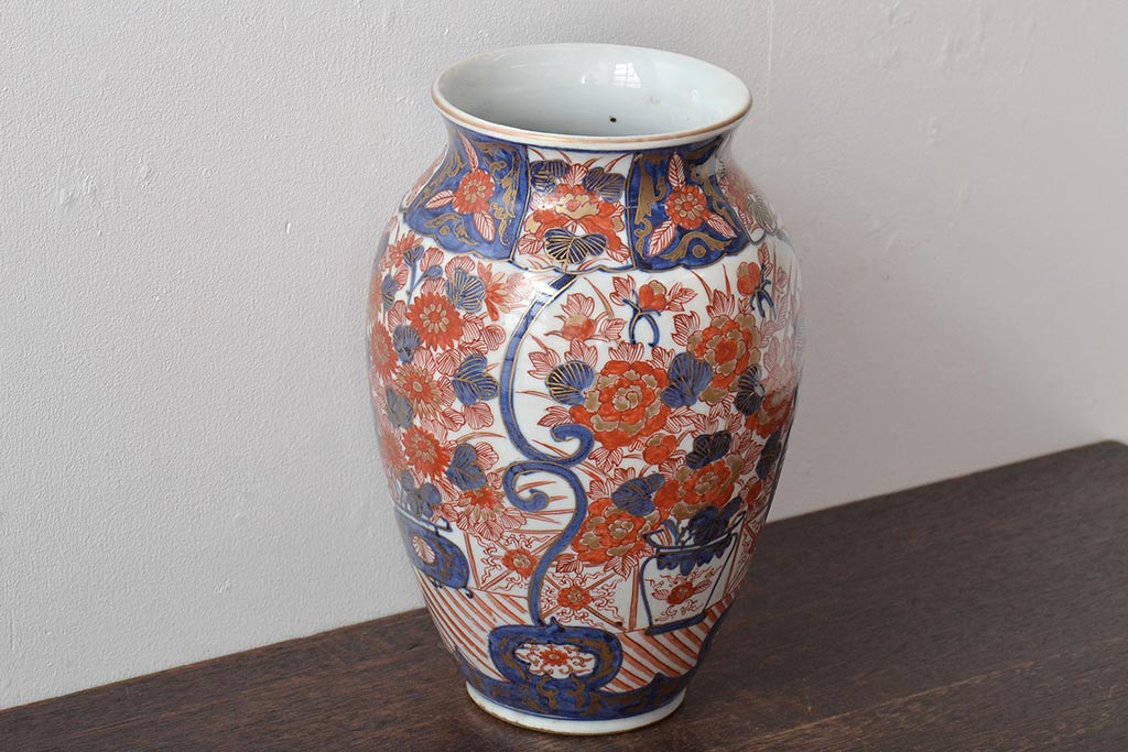 江戸元禄期　古伊万里色絵花瓶文　花瓶(花入れ、花器)(R-044671)
