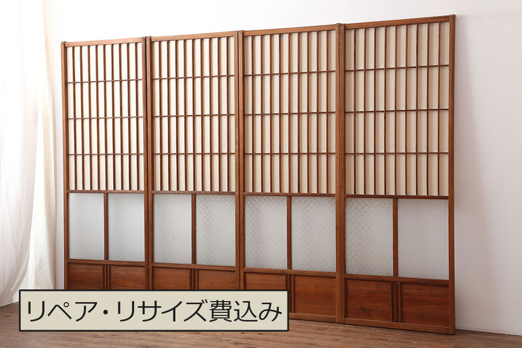 タM0599◇【H177cm×W66,5cm】×4枚◇ガラス入り◇レトロな味わい