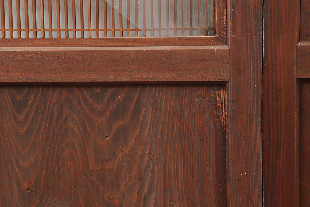 アンティーク建具　昭和初期　鏡板杉材一枚板　上品な和の雰囲気漂う組子帯戸2枚セット(引き戸、ガラス帯戸)(R-044784)