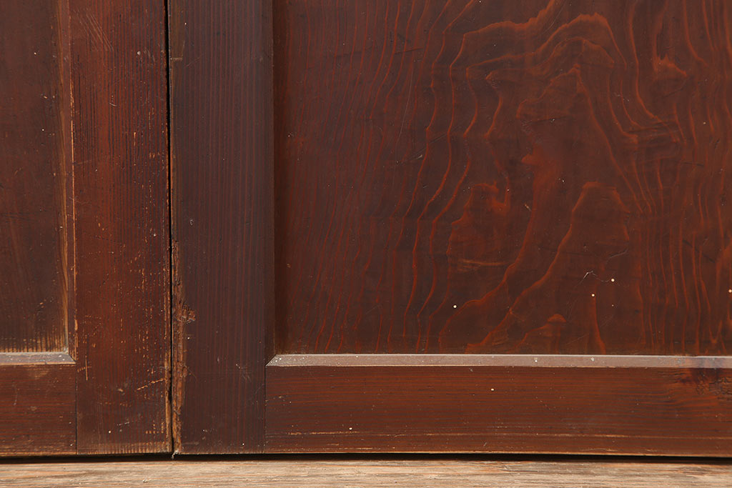 アンティーク建具　昭和初期　鏡板杉材一枚板　上品な和の雰囲気漂う組子帯戸2枚セット(引き戸、ガラス帯戸)(R-044784)