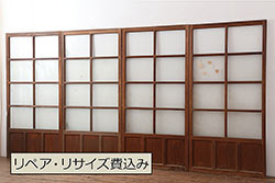 レトロ建具　昭和初期　幅広いテイストとマッチするシンプルなガラス戸4枚セット(引き戸、建具)(R-044787)