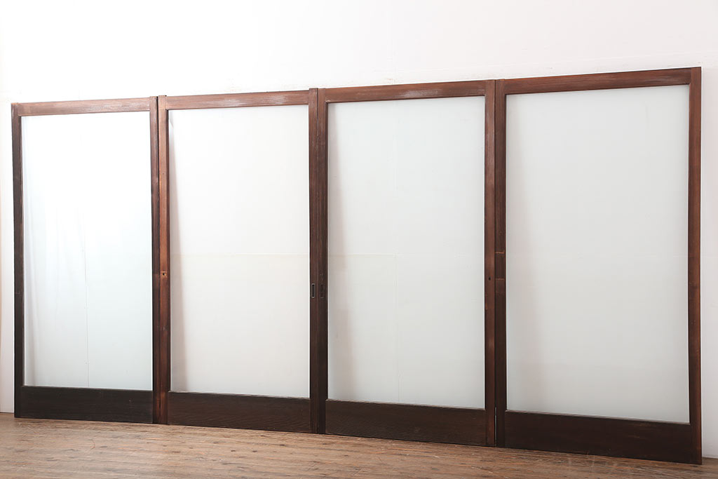 アンティーク建具　和製アンティーク　大判のゆらゆらガラスが魅力のガラス戸4枚セット(引き戸)(R-044810)