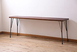 アンティーク家具　特大!　古材一枚板リメイク　朴の木材を活かしたシンプルな鉄脚テーブル(コンソールテーブル)(R-045024)