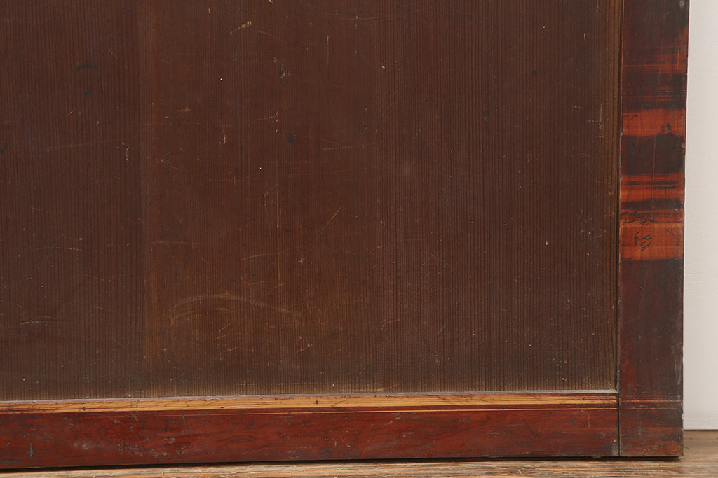 アンティーク建具　明治期　裏障子付き　赤みを帯びた木肌が美しい格子帯戸2枚セット(引き戸、建具)(R-045032)