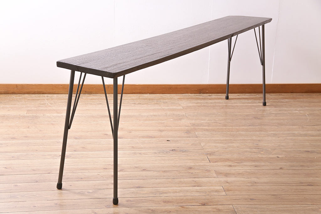 アンティーク家具　古材リメイク　幅広サイズ　一枚板を使用した鉄脚テーブル(コンソールテーブル、ディスプレイ台)(R-045048)