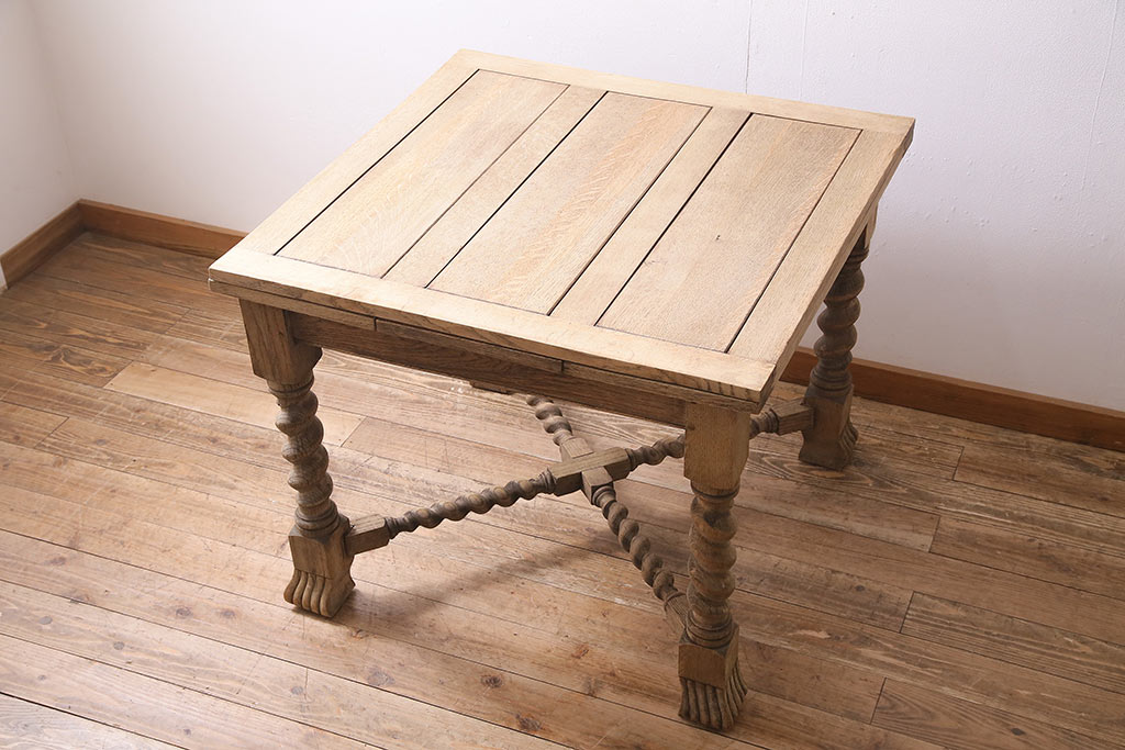 アンティーク家具　イギリス　ストリップド(剥離)　オーク材製のドローリーフテーブル(エクステンションテーブル)(R-045180)