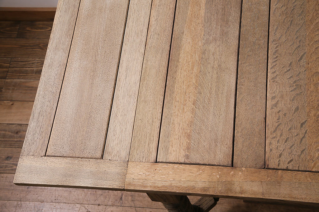 アンティーク家具　イギリス　ストリップド(剥離)　オーク材製のドローリーフテーブル(エクステンションテーブル)(R-045180)