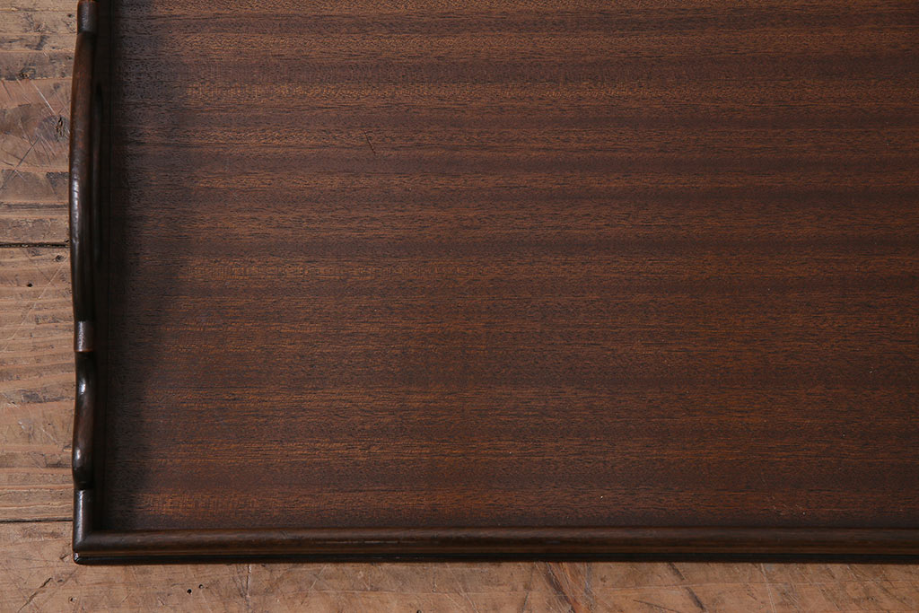 アンティーク雑貨　イギリスアンティーク　マホガニー材　気品漂う木製トレー(小)(サービングトレイ、角盆、お盆)(R-045184)