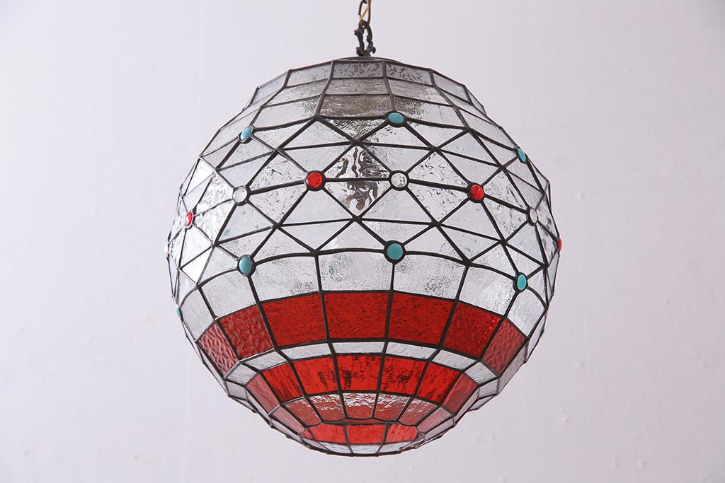 ヴィンテージ照明　イギリスビンテージ　空間をおしゃれに彩るステンドグラスのペンダントライト(吊り下げ照明、天井照明)(R-045331)
