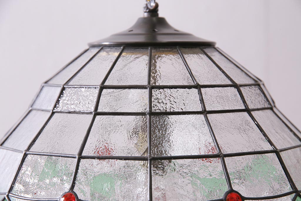 ヴィンテージ照明　イギリスビンテージ　空間をおしゃれに彩るステンドグラスのペンダントライト(吊り下げ照明、天井照明)(R-045332)