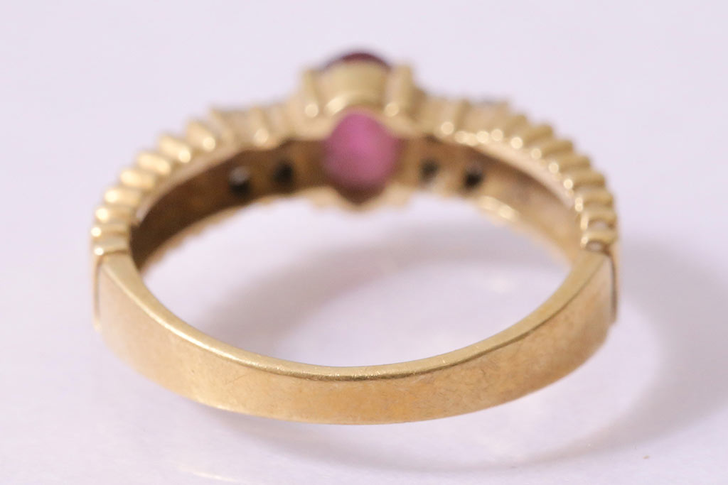 ヴィンテージアクセサリー　K18　ゴールド　ピンククリスタル風のリング(指輪、ビンテージ)(R-045384)