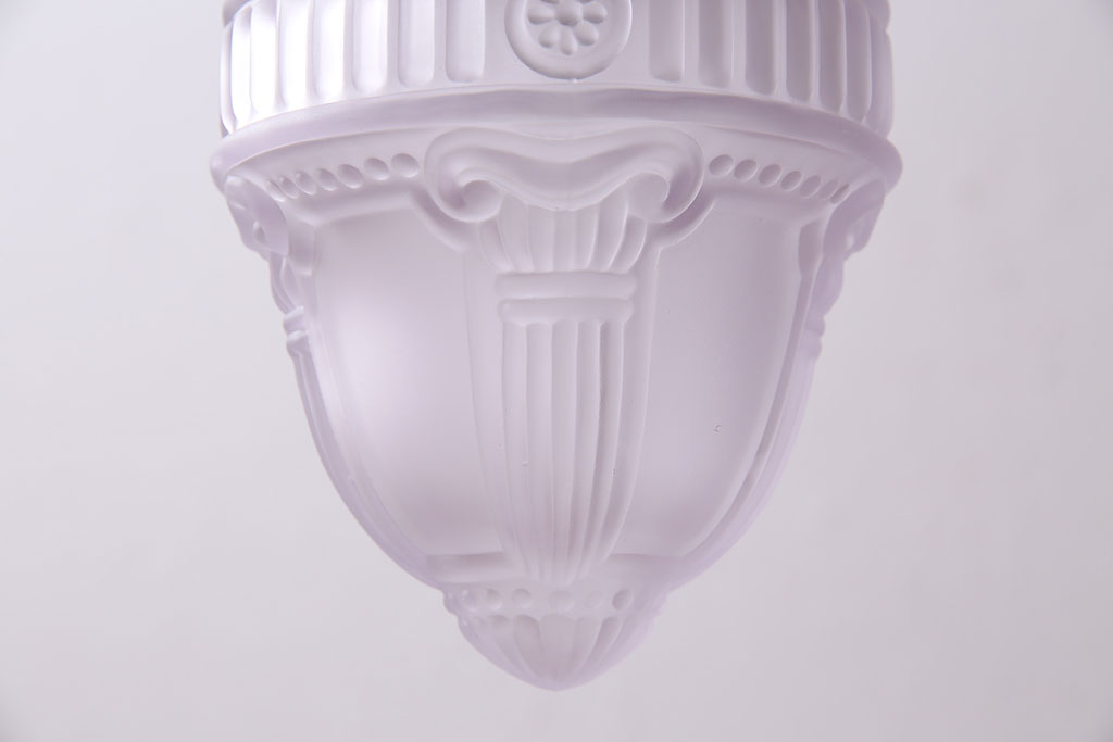 ヴィンテージ照明　イギリスビンテージ　フロストガラス　エンボスがおしゃれなペンダントライト(シェード、天井照明)(R-045657)