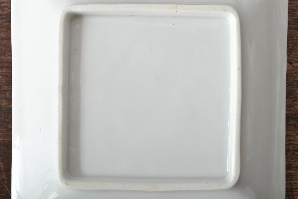 江戸期　白磁　陽刻　龍の図　角皿5枚セット(中国?、小皿、深皿、鉢)(R-045722)