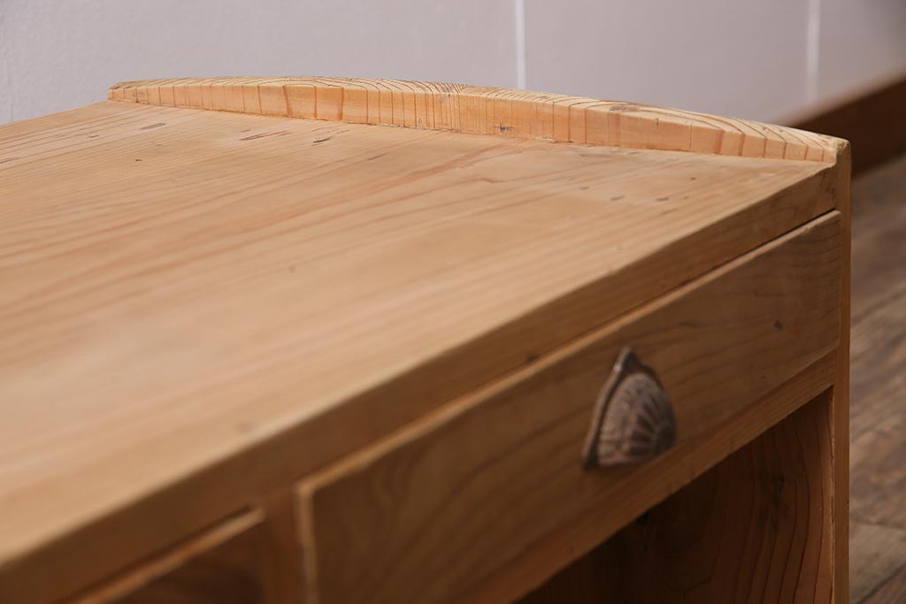 アンティーク家具　昭和初期　ストリップド(剥離)　ヒノキ材　明るい木色がさわやかな文机(ローテーブル)(R-045777)