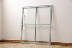 アンティーク建具　デザイン入りのガラスが素敵な格子付き幅狭ガラス戸1枚(板戸、引き戸、格子戸)(R-071950)