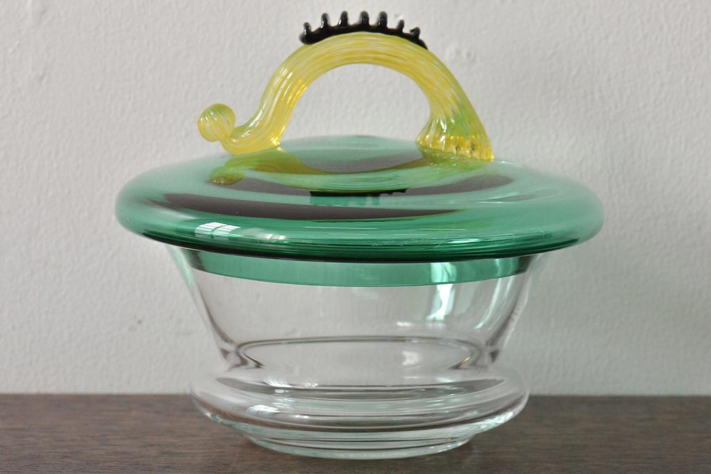 ドイツ　テレジアンタール　ガラス蓋物(キャンディーポット、小物入れ)(R-045967)