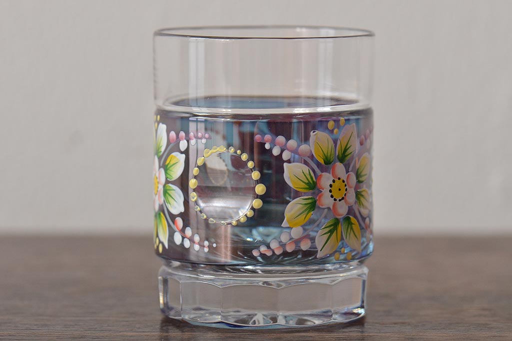 ベネチアンガラス　ムラノ　金彩グラス　花図グラス　2点セット(コップ、タンブラー)(R-045995)