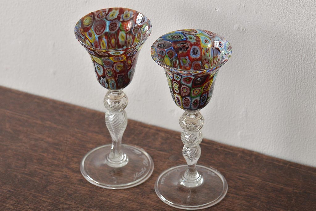 イタリア ベネチアンガラス ワイングラス 2客セット(ペアグラス