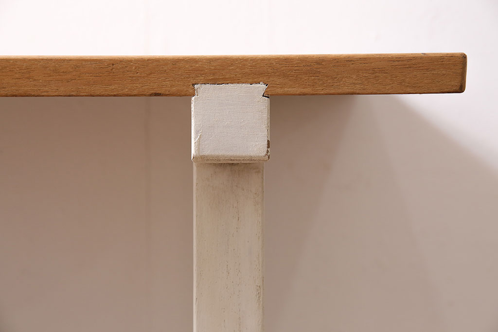 アンティーク家具　棚付き　ホワイトペイントがナチュラルなコンソールテーブル(机)(R-046026)