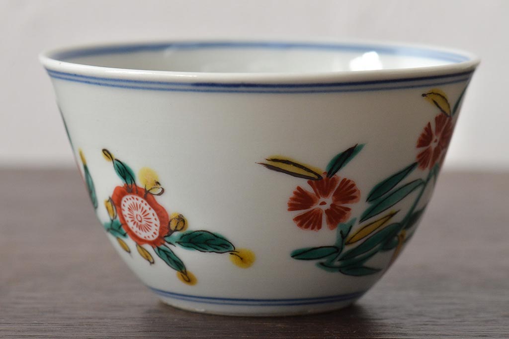 大明成化年製　花文色絵　茶碗6客セット(湯呑み、茶器、和食器)(R-046050)