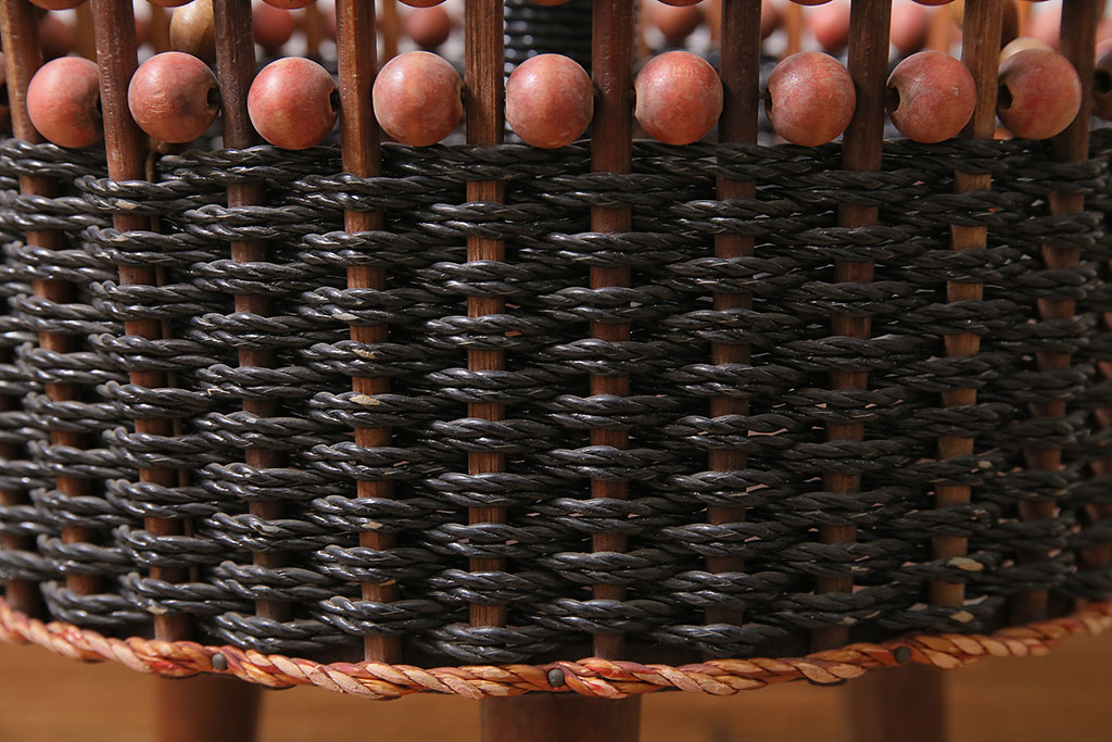 ヴィンテージ雑貨　昭和中期　木の実のような飾りが可愛らしい小物入れ(小物収納、カゴ、ビンテージ)(R-046142)
