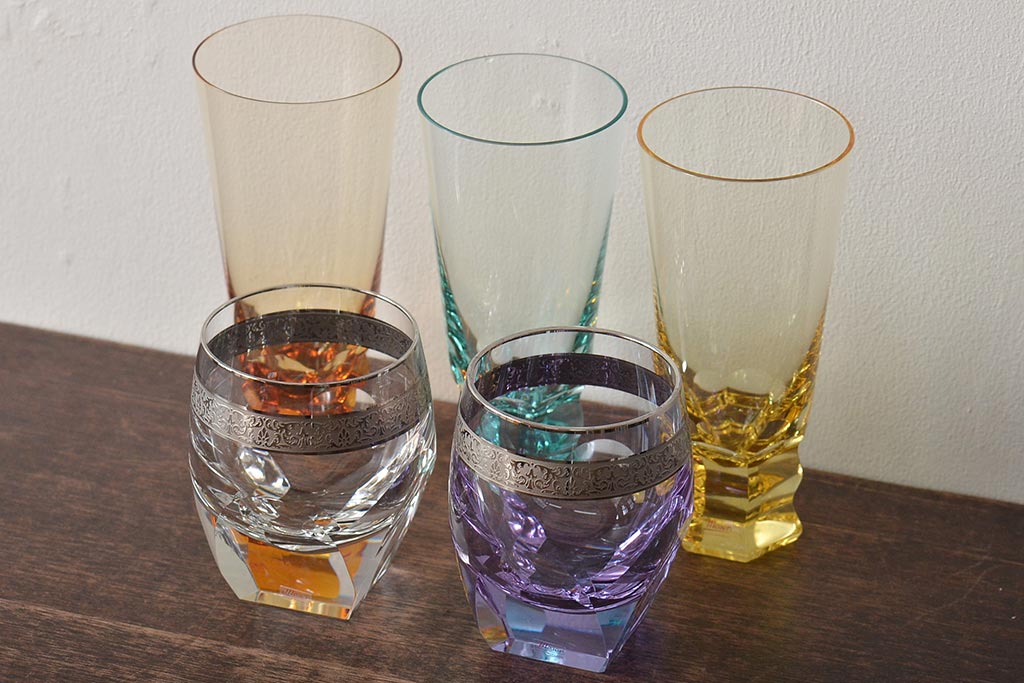 チェコガラス　MOSER　モーゼル　グラス5点(ボヘミアクリスタル、コップ)(R-046321)