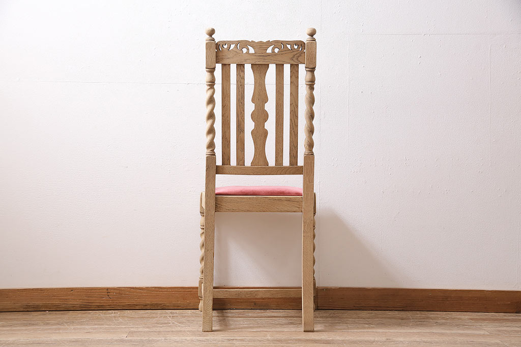 アンティーク家具　イギリスアンティーク　ストリップド(剥離)　オーク材　ツイストレッグのダイニングチェア(椅子)(R-046428)