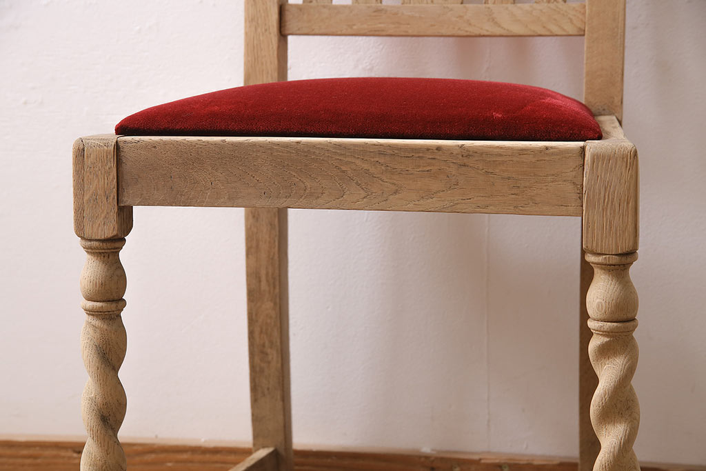 アンティーク家具　イギリスアンティーク　ストリップド(剥離)　オーク材　ツイストレッグのダイニングチェア(椅子)(R-046434)