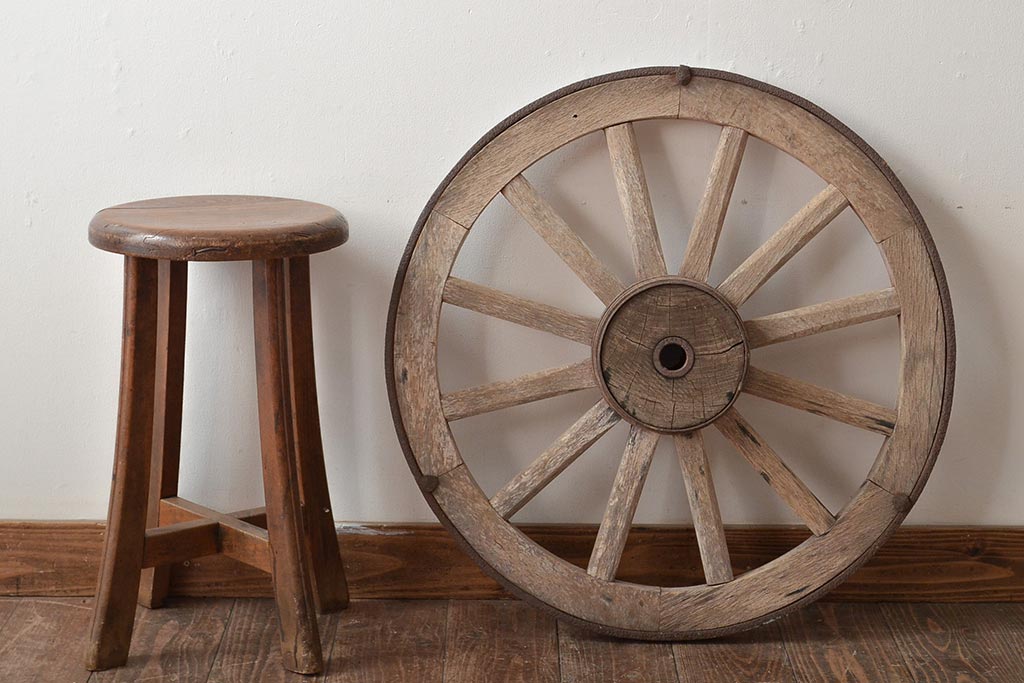 昭和初期　大八車　木製車輪(ディスプレイ、ガーデニング雑貨)(R-046491)