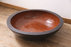 アンティーク雑貨　昭和初期　漆塗り　木製のこね鉢(木鉢、ディスプレイ)(R-046627)
