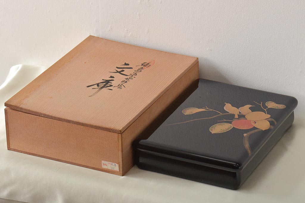 輪島塗 子舟作 柿の図蒔絵文庫(硯箱、文箱、木製漆器)(R-046643) | ラフジュ工房