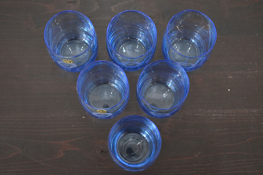 昭和レトロ　花柄　切子グラス12個　コースター6個(ガラスコップ、硝子)(R-046798)