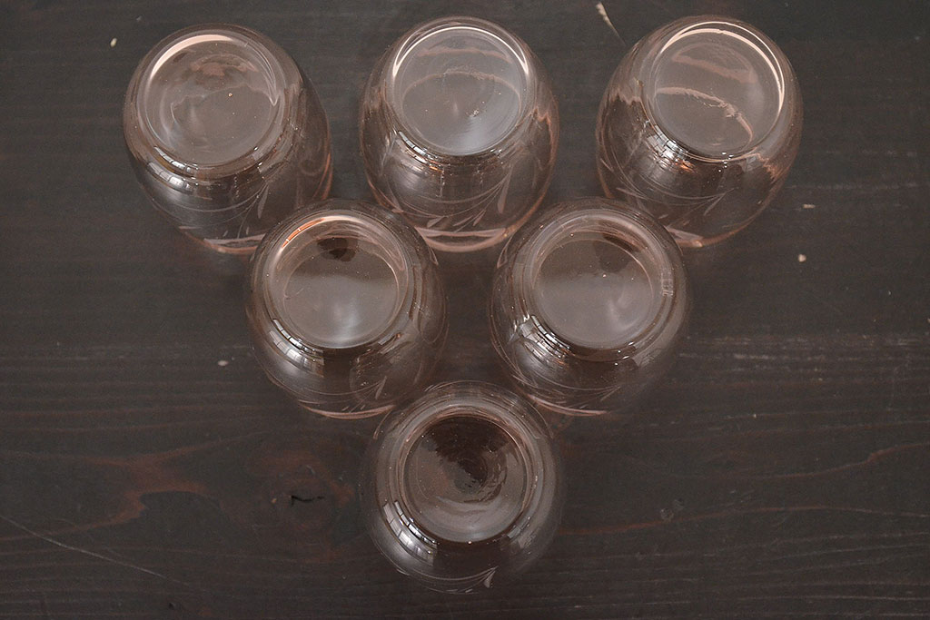 昭和レトロ　花柄　切子グラス12個　コースター6個(ガラスコップ、硝子)(R-046798)
