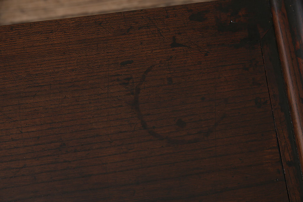 アンティーク家具　明治大正期　総ケヤキ材　凝った脚のつくりが目を引く文机(ローテーブル、センターテーブル)(R-046907)