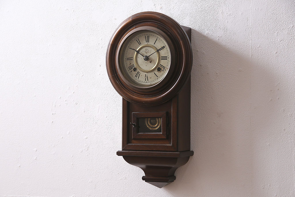 アンティーク時計　大正期　精工舎(SEIKOSHA、セイコー)　ゼンマイ式　頭丸型　 昔懐かしい雰囲気が魅力の掛け時計(柱時計、振り子時計、古時計)(R-046916)