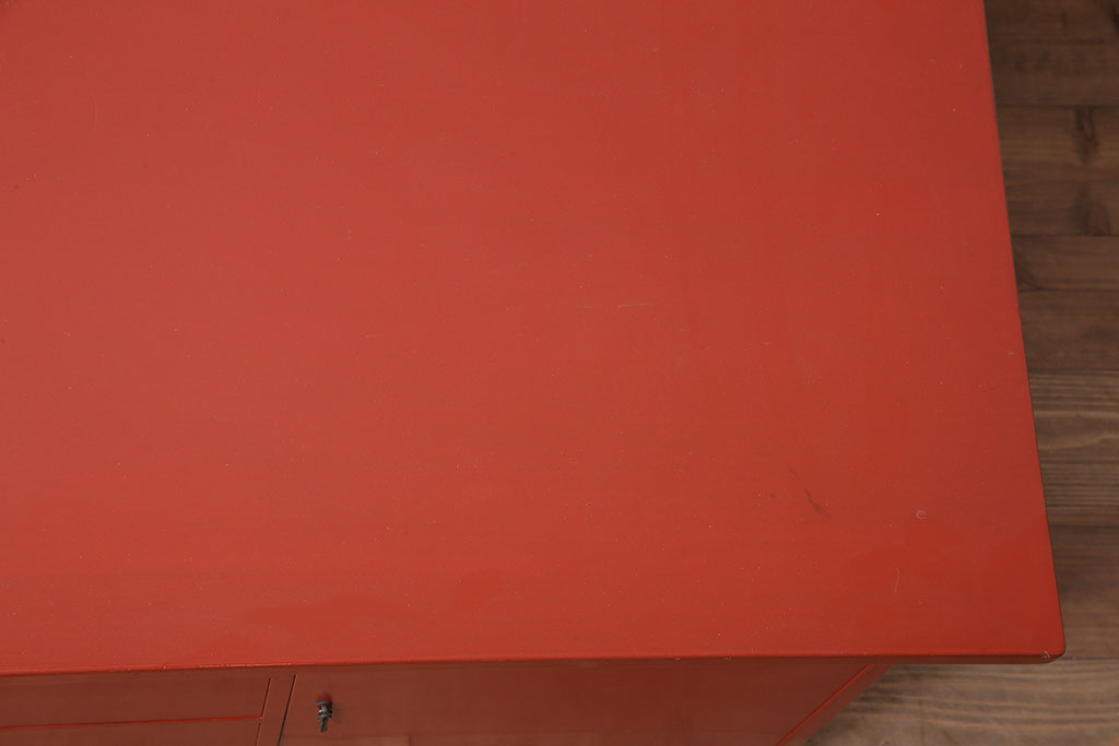 中古　指物工芸家具　中桐材　上手物!朱漆塗りが美しいローデスク(定価約49万円)(机、在宅ワーク、在宅用センターテーブル)(R-046930)