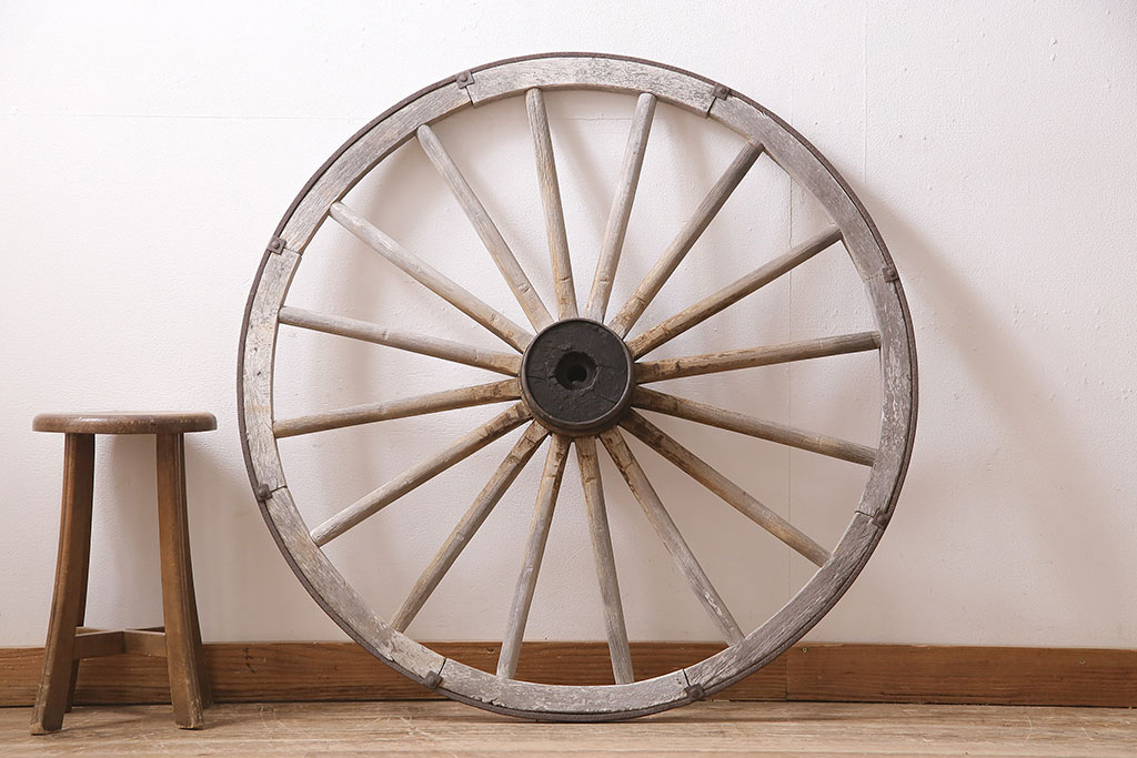 アンティーク雑貨　明治大正期　大八車　木製車輪(ディスプレイ、ガーデニング雑貨)(R-046956)