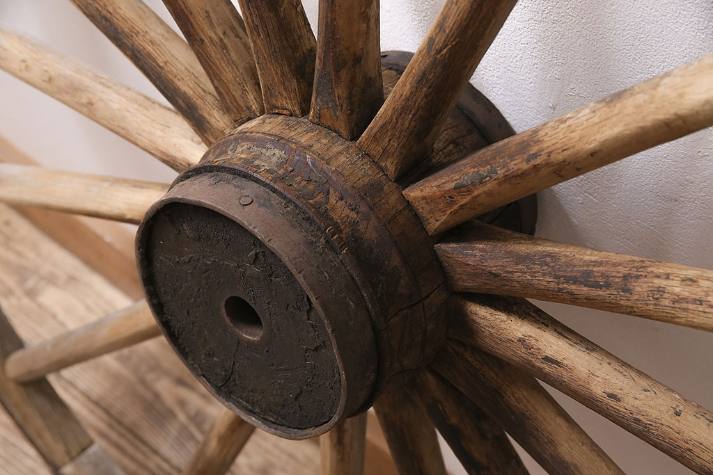 アンティーク雑貨　明治大正期　大八車　木製車輪(ディスプレイ、ガーデニング雑貨)(R-046956)