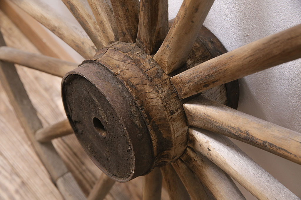 アンティーク雑貨　明治大正期　大八車　木製車輪(ディスプレイ、ガーデニング雑貨)(R-046957)