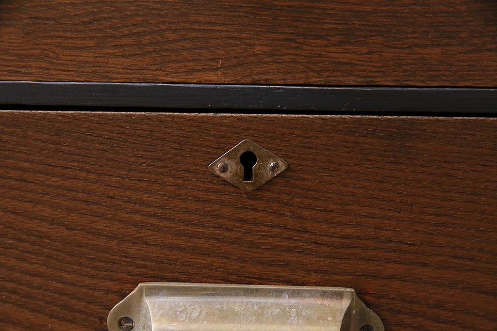 昭和レトロ　濃いネイビーと木色の組み合わせがおしゃれな小引き出し(小物収納、卓上収納)(R-046998)