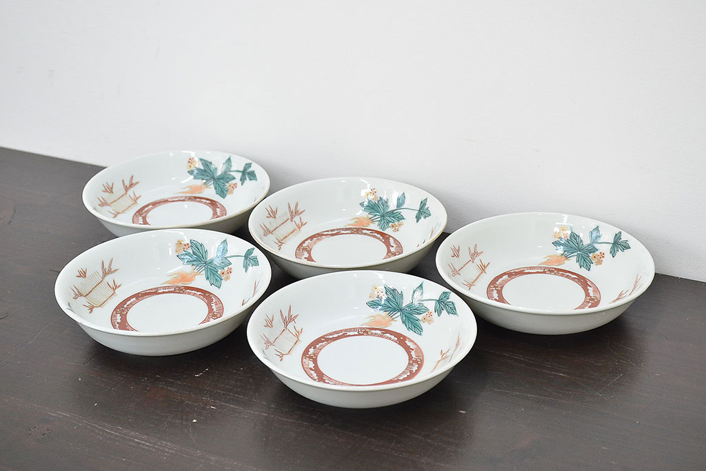 明治期　九谷焼　人参図　色絵　五寸なます皿5枚(和食器)(R-047184)