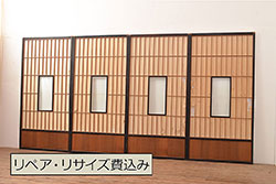 アンティーク家具　昭和中期　ナチュラルインテリアにぴったりなペイントガラス戸2枚セット(引き戸、建具)(R-038028)