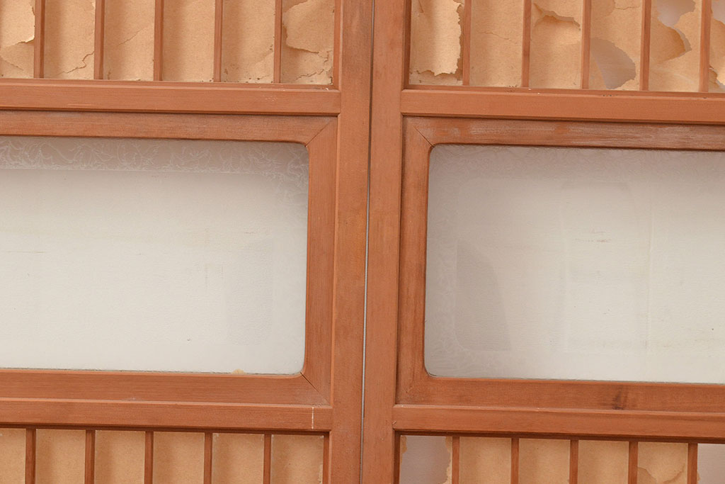 アンティーク建具　和レトロな雰囲気漂う障子戸2枚セット(引き戸、建具)(R-048059)